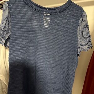 SHEIN Blue Textured Lace Sleeve Blouse